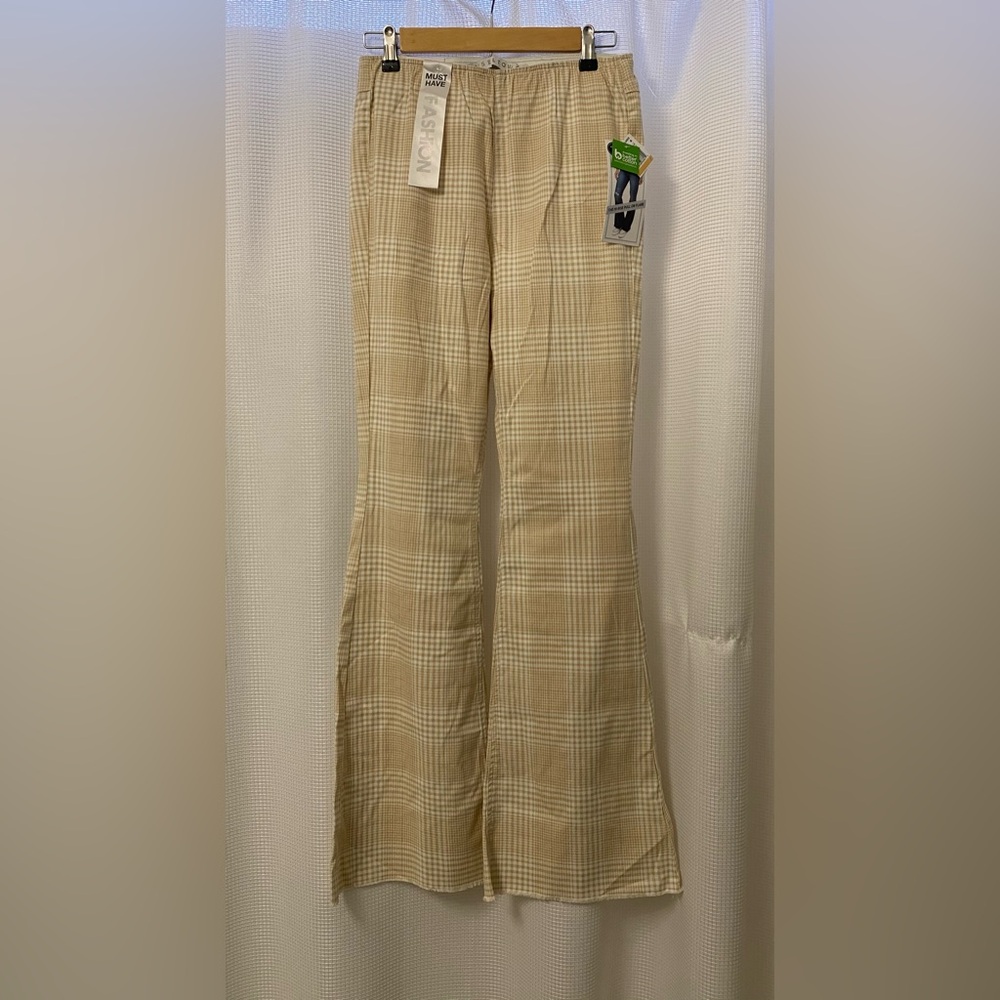 NEW Tinseltown Beige Plaid Hi Rise Pull on Flare Raw Hem Women’s/Juniors Size 7